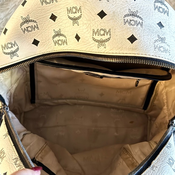 MCM Monogrammed Backpack in White and Black with Studs - Picture 11 of 11